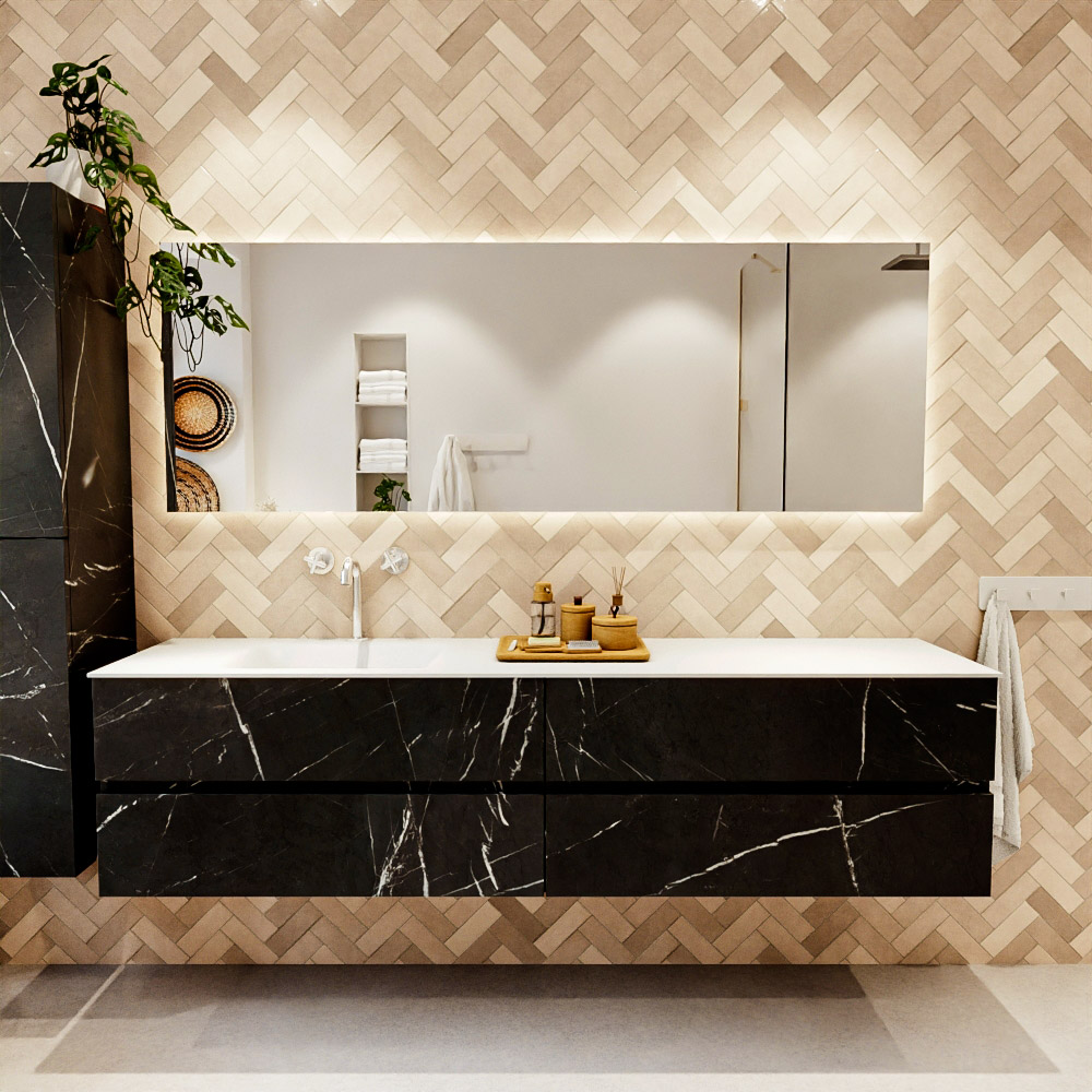 MONDIAZ VICA 200cm mueble de baño Marquina 4 cajones. Lavabo CLOUD Izquierda 1 orificio, color Talc. 2 color Talc.
