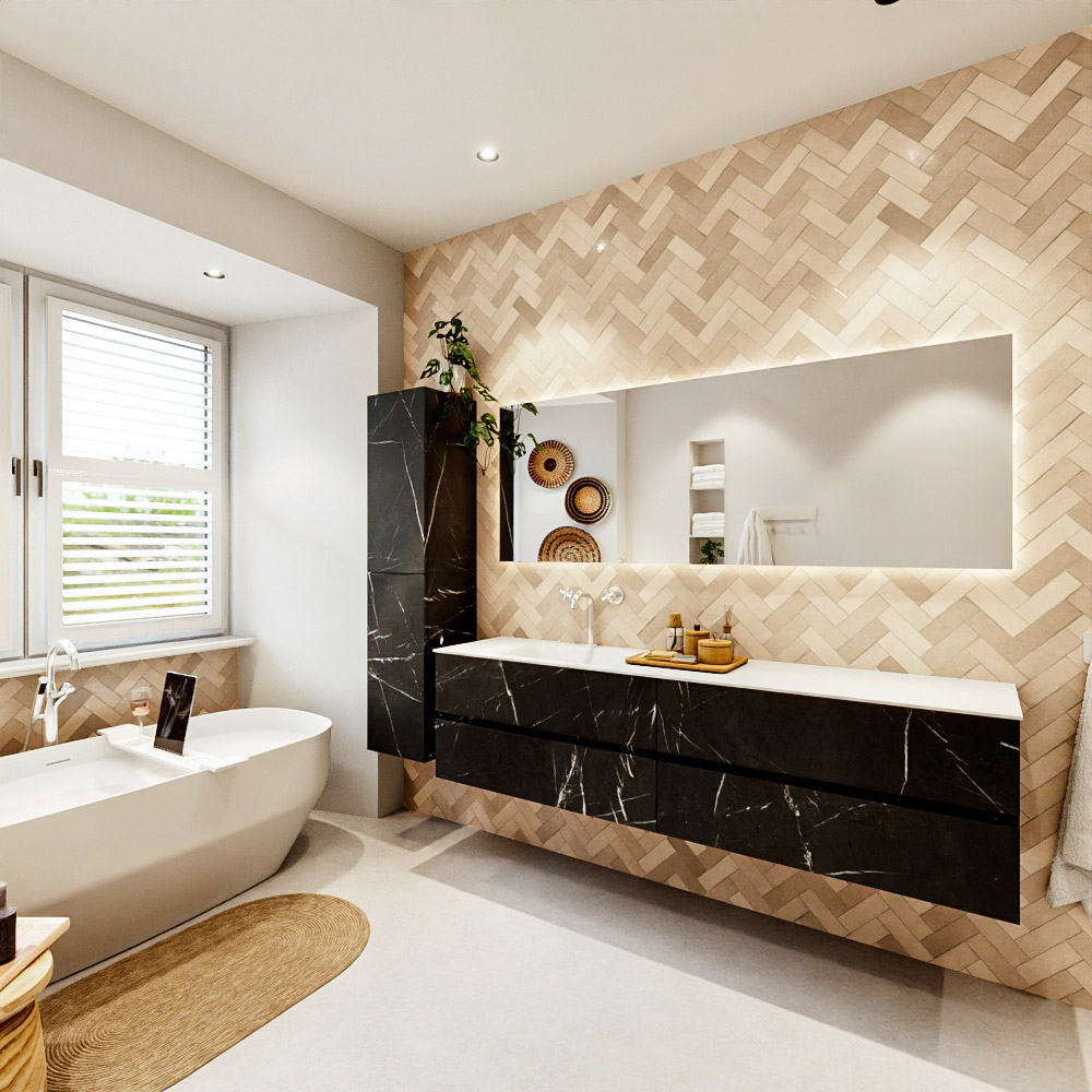 MONDIAZ VICA 190cm mueble de baño Marquina 4 cajones. Lavabo CLOUD Izquierda 1 orificio, color Talc. 4 MONDIAZ VICA 190cm mueble de baño Marquina 4 cajones. Lavabo CLOUD Izquierda 1 orificio, color Talc. - Imagen 4