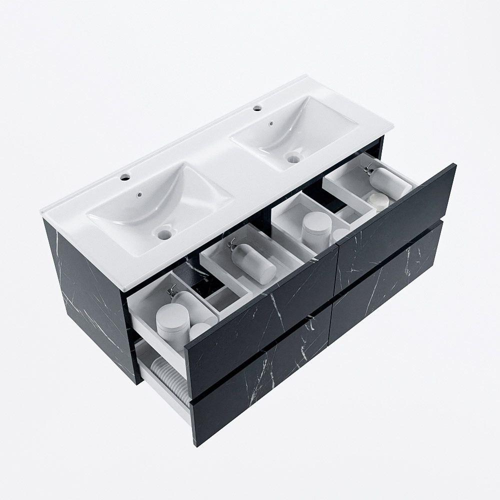 MONDIAZ VICA 120cm mueble de baño Marquina 4 cajones. Lavabo DENIA Doble 2 orificios, color Blanco brillo. 7 MONDIAZ VICA 120cm mueble de baño Marquina 4 cajones. Lavabo DENIA Doble 2 orificios, color Blanco brillo. - Imagen 7
