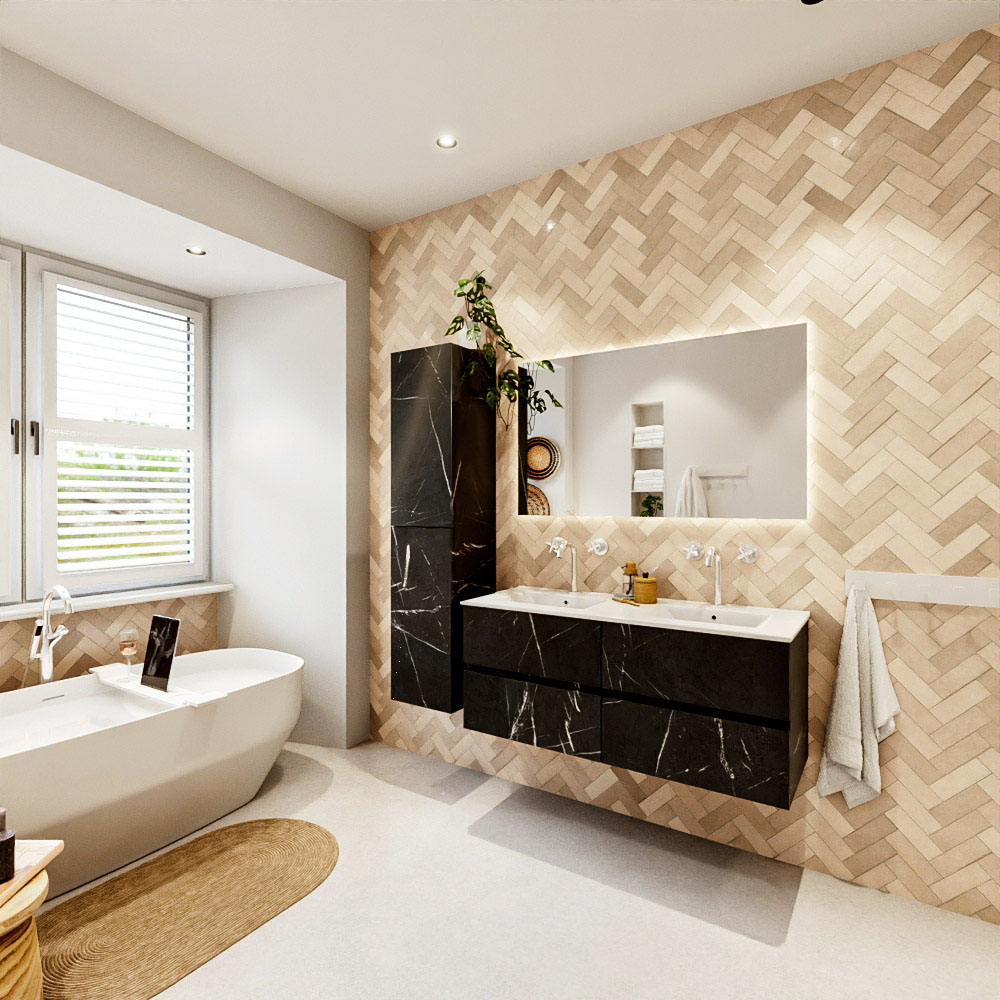 MONDIAZ VICA 120cm mueble de baño Marquina 4 cajones. Lavabo DENIA Doble 2 orificios, color Blanco brillo. 4 MONDIAZ VICA 120cm mueble de baño Marquina 4 cajones. Lavabo DENIA Doble 2 orificios, color Blanco brillo. - Imagen 4