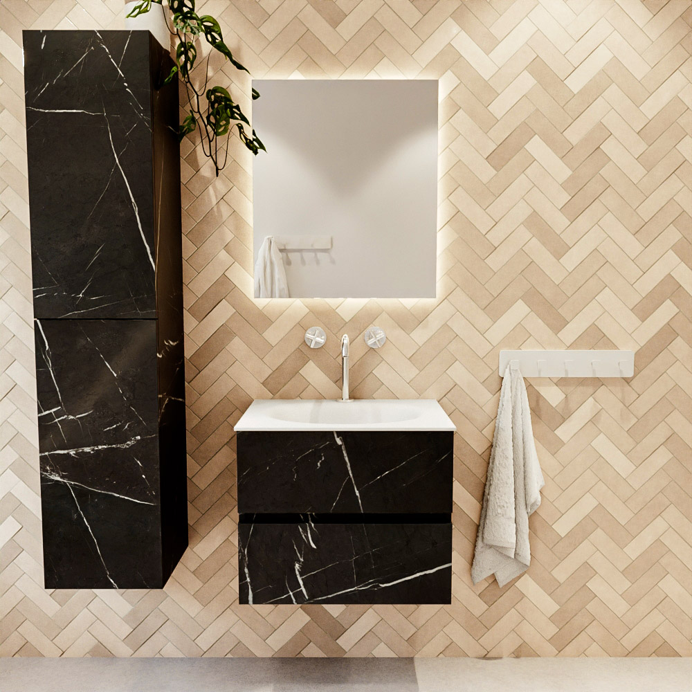 MONDIAZ VICA 60cm mueble de baño Marquina 2 cajones. Lavabo MOON Centro 1 orificio, color Talc. 2 color Talc.