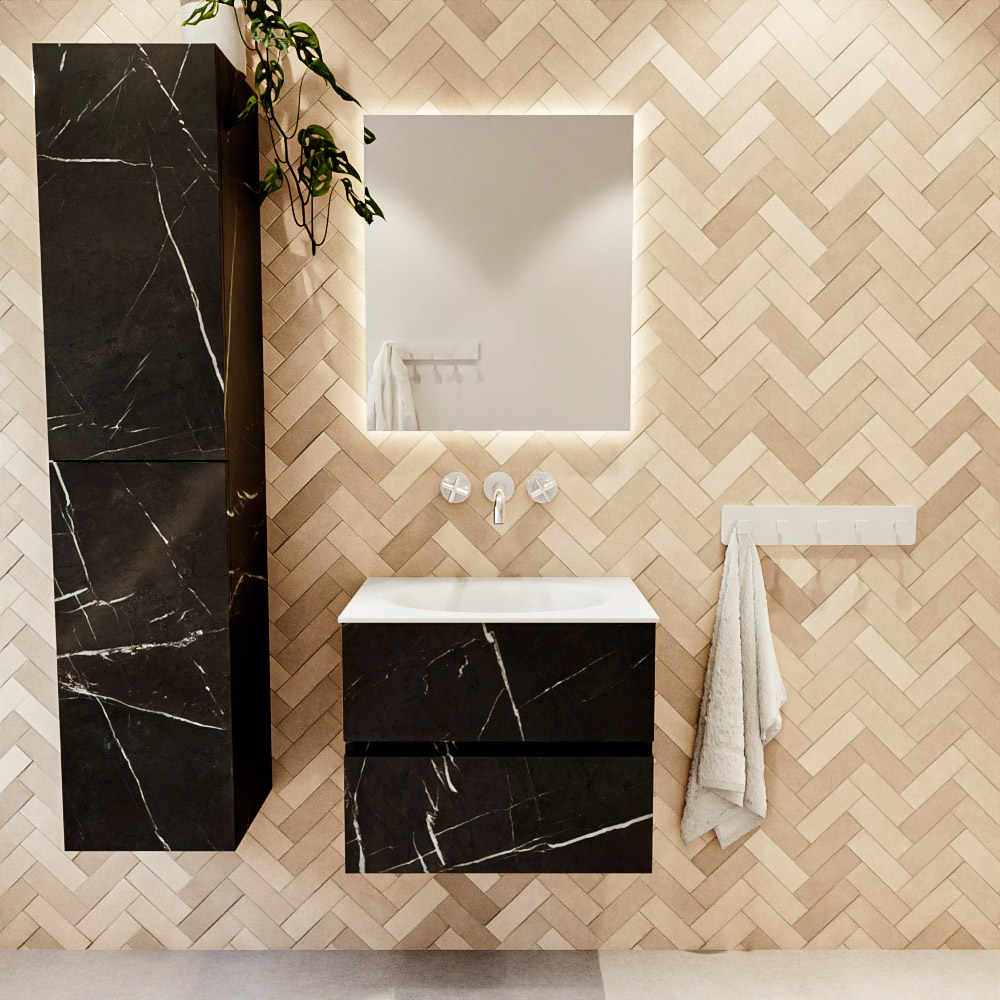 MONDIAZ VICA 60cm mueble de baño Marquina 2 cajones. Lavabo MOON Centro sin orificio, color Talc. 2 color Talc.