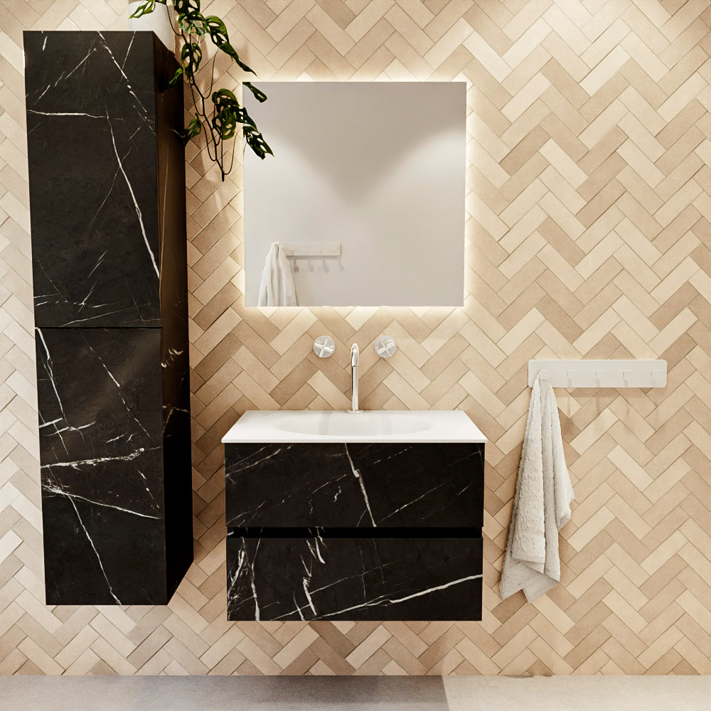 MONDIAZ VICA 70cm mueble de baño Marquina 2 cajones. Lavabo MOON Centro 1 orificio, color Talc. 2 color Talc.