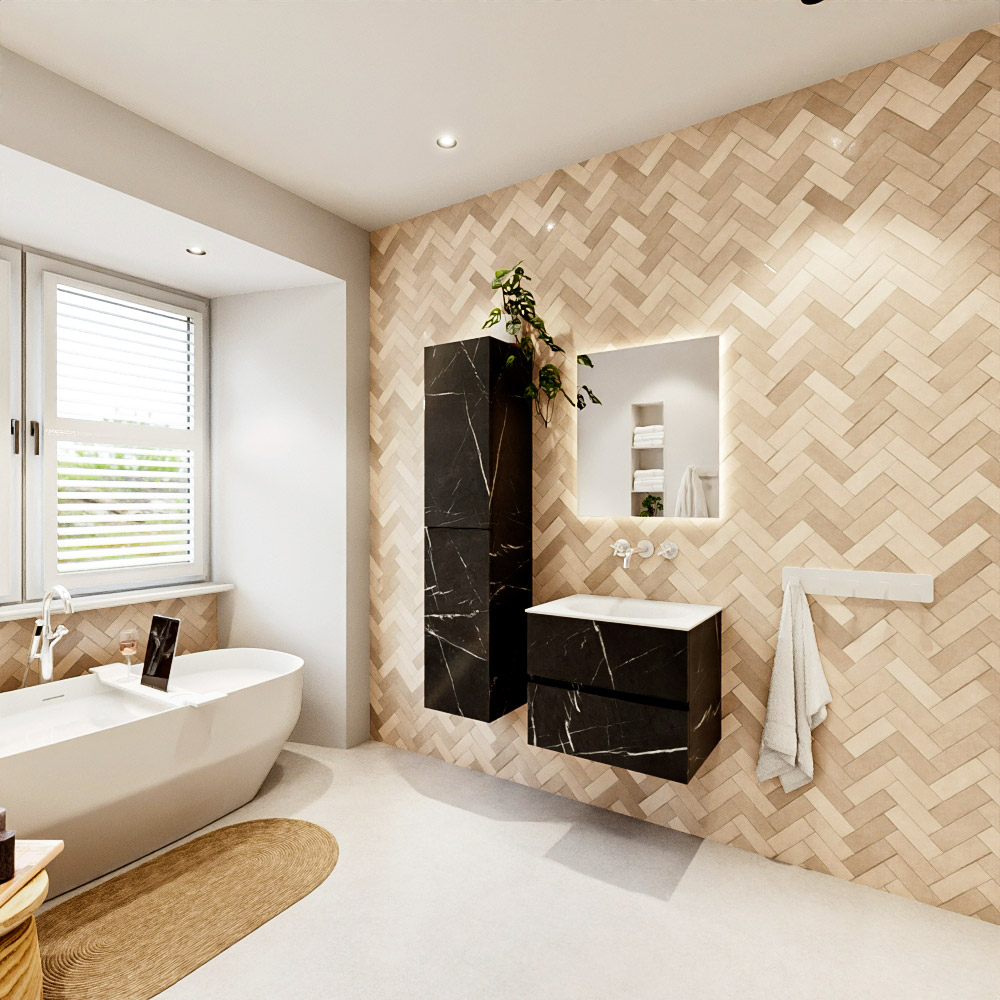 MONDIAZ VICA 60cm mueble de baño Marquina 2 cajones. Lavabo MOON Centro sin orificio, color Talc. 4 MONDIAZ VICA 60cm mueble de baño Marquina 2 cajones. Lavabo MOON Centro sin orificio, color Talc. - Imagen 4