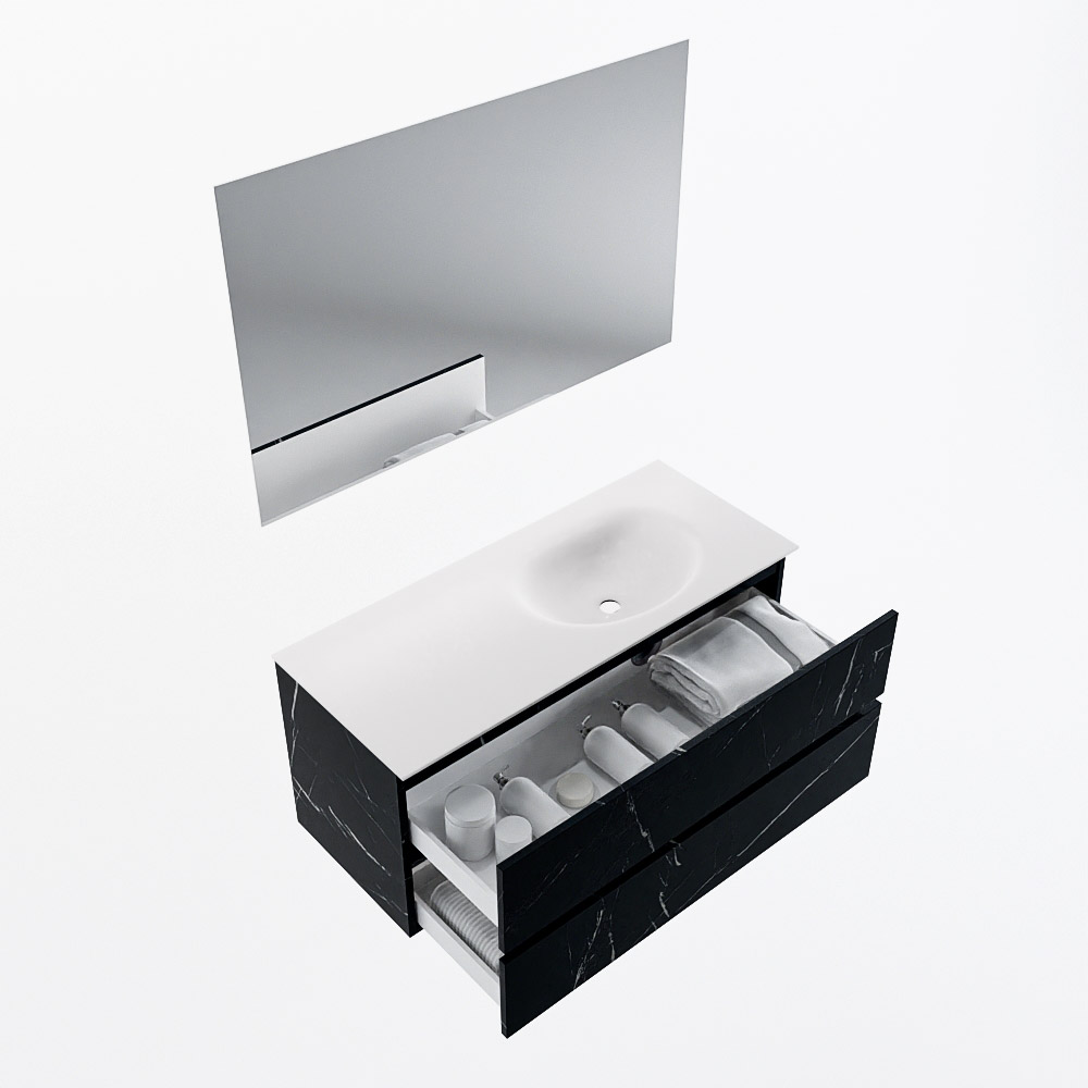 MONDIAZ VICA 110cm mueble de baño Marquina 2 cajones. Lavabo MOON Derecho 1 orificio color Talc con espejo LED. 7 MONDIAZ VICA 110cm mueble de baño Marquina 2 cajones. Lavabo MOON Derecho 1 orificio color Talc con espejo LED. - Imagen 7