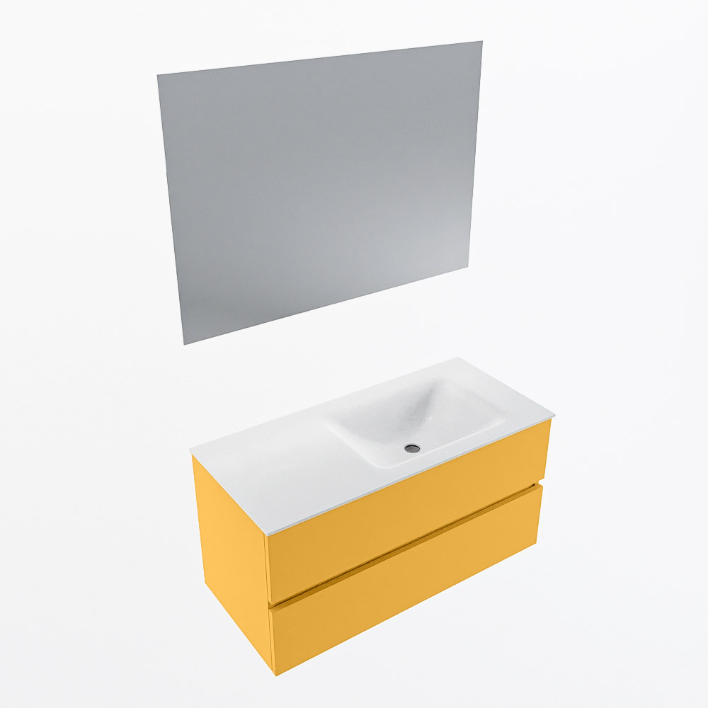 MONDIAZ VICA 100cm mueble de baño Ocher 2 cajones. Lavabo CLOUD Derecho 1 orificio color Talc con espejo LED. 6 MONDIAZ VICA 100cm mueble de baño Ocher 2 cajones. Lavabo CLOUD Derecho 1 orificio color Talc con espejo LED. - Imagen 6