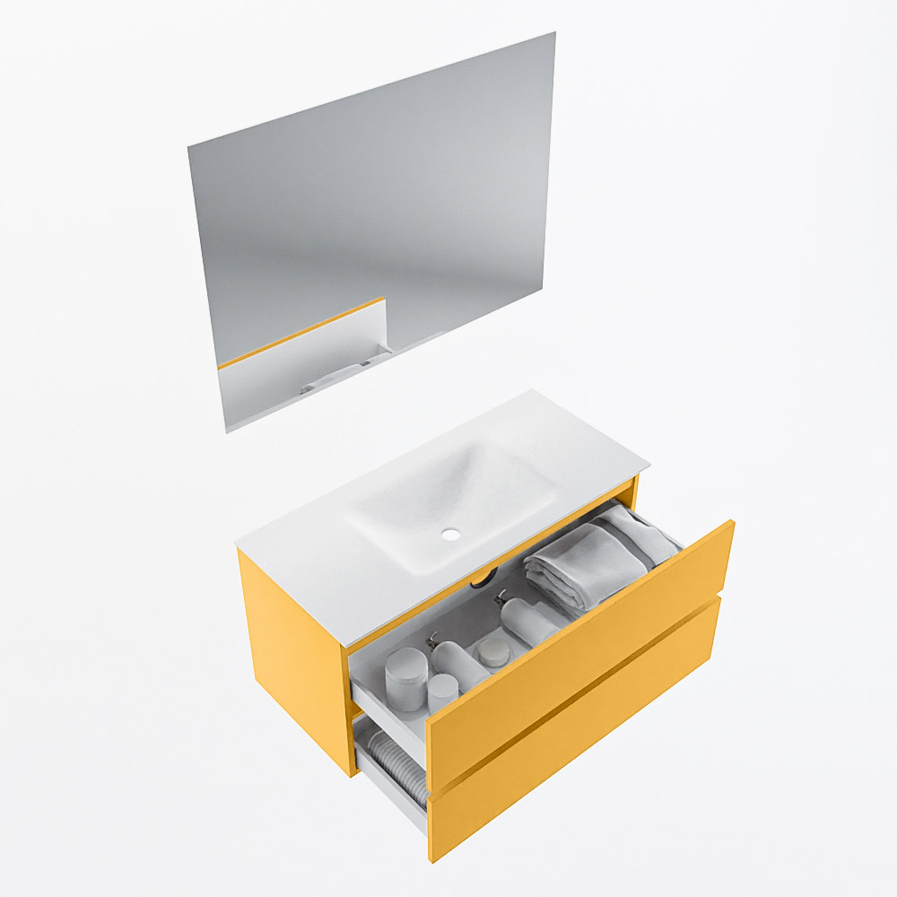 MONDIAZ VICA 100cm mueble de baño Ocher 2 cajones. Lavabo CLOUD Centro sin orificio color Talc con espejo LED. 7 MONDIAZ VICA 100cm mueble de baño Ocher 2 cajones. Lavabo CLOUD Centro sin orificio color Talc con espejo LED. - Imagen 7