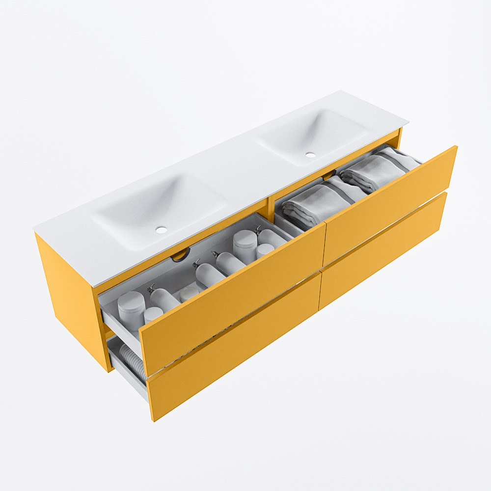 MONDIAZ VICA 180cm mueble de baño Ocher 4 cajones. Lavabo CLOUD Doble sin orificio, color Talc. 7 MONDIAZ VICA 180cm mueble de baño Ocher 4 cajones. Lavabo CLOUD Doble sin orificio, color Talc. - Imagen 7