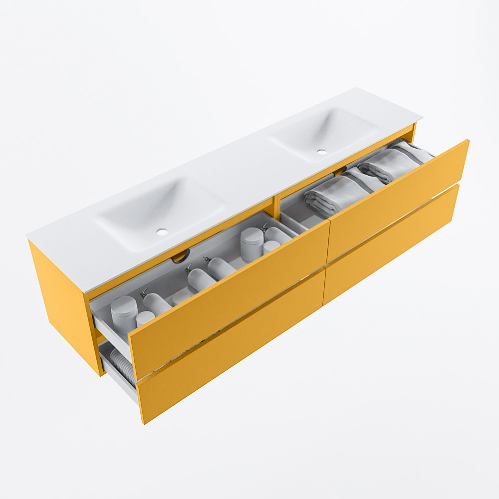 MONDIAZ VICA 200cm mueble de baño Ocher 4 cajones. Lavabo CLOUD Doble 2 orificios, color Talc. 7 MONDIAZ VICA 200cm mueble de baño Ocher 4 cajones. Lavabo CLOUD Doble 2 orificios, color Talc. - Imagen 7