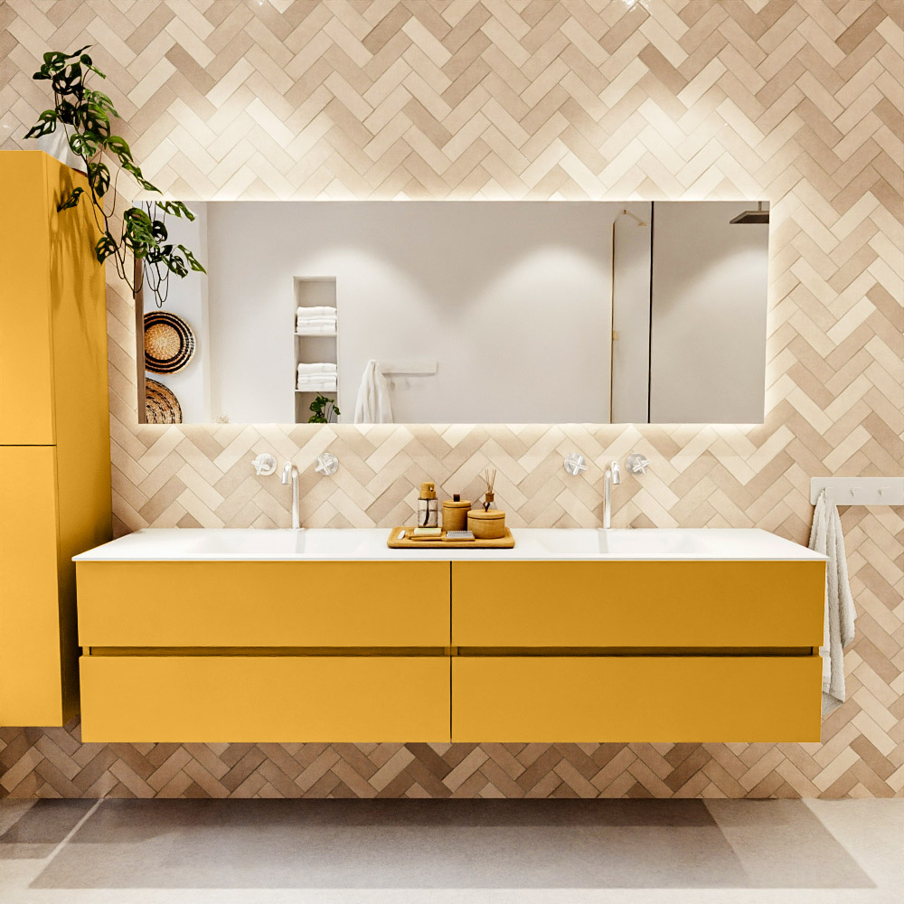 MONDIAZ VICA 200cm mueble de baño Ocher 4 cajones. Lavabo CLOUD Doble 2 orificios, color Talc. 2 color Talc.