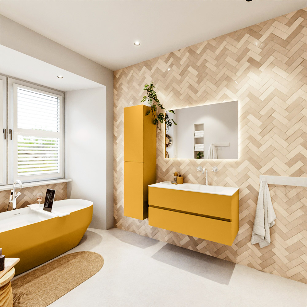 MONDIAZ VICA 100cm mueble de baño Ocher 2 cajones. Lavabo CLOUD Derecho 1 orificio color Talc con espejo LED. 4 MONDIAZ VICA 100cm mueble de baño Ocher 2 cajones. Lavabo CLOUD Derecho 1 orificio color Talc con espejo LED. - Imagen 4