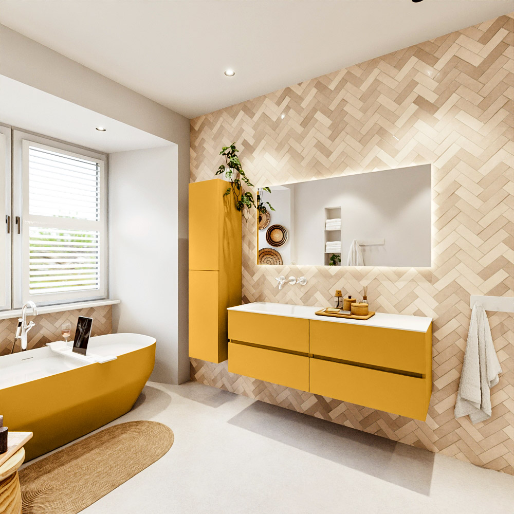 MONDIAZ VICA 140cm mueble de baño Ocher 4 cajones. Lavabo CLOUD Izquierda sin orificio, color Talc. 4 MONDIAZ VICA 140cm mueble de baño Ocher 4 cajones. Lavabo CLOUD Izquierda sin orificio, color Talc. - Imagen 4
