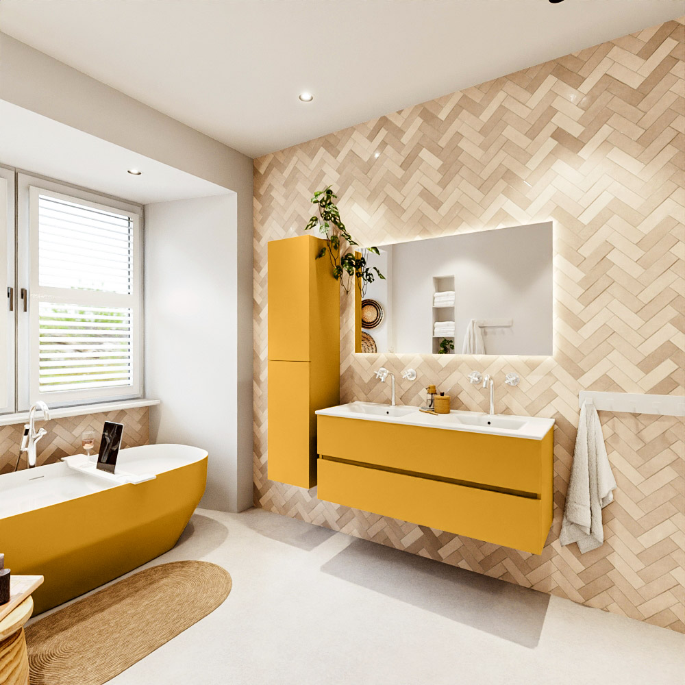 MONDIAZ VICA 120cm mueble de baño Ocher 2 cajones. Lavabo DENIA Doble 2 orificios, color Blanco brillo. 4 MONDIAZ VICA 120cm mueble de baño Ocher 2 cajones. Lavabo DENIA Doble 2 orificios, color Blanco brillo. - Imagen 4