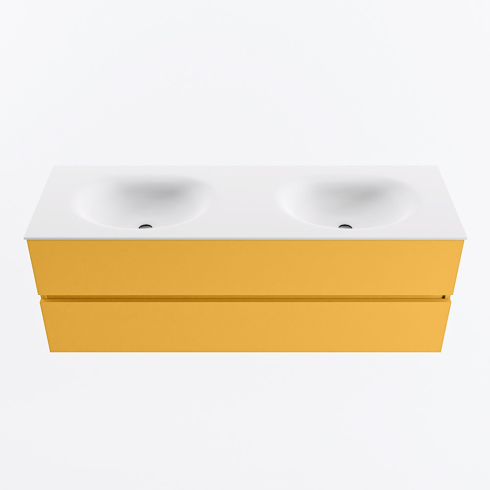 MONDIAZ VICA 140cm mueble de baño Ocher 2 cajones. Lavabo MOON Doble sin orificio, color Talc. 5 MONDIAZ VICA 140cm mueble de baño Ocher 2 cajones. Lavabo MOON Doble sin orificio, color Talc. - Imagen 5