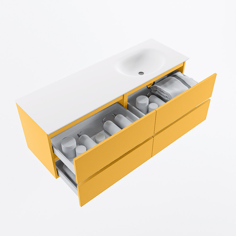 MONDIAZ VICA 140cm mueble de baño Ocher 4 cajones. Lavabo MOON Derecho 1 orificio, color Talc. 7 MONDIAZ VICA 140cm mueble de baño Ocher 4 cajones. Lavabo MOON Derecho 1 orificio, color Talc. - Imagen 7