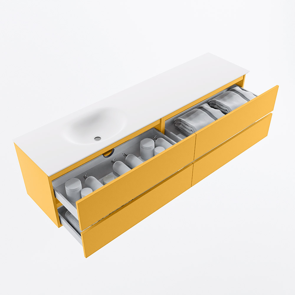 MONDIAZ VICA 190cm mueble de baño Ocher 4 cajones. Lavabo MOON Izquierda 1 orificio, color Talc. 7 MONDIAZ VICA 190cm mueble de baño Ocher 4 cajones. Lavabo MOON Izquierda 1 orificio, color Talc. - Imagen 7
