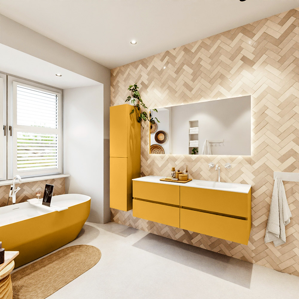 MONDIAZ VICA 140cm mueble de baño Ocher 4 cajones. Lavabo MOON Derecho 1 orificio, color Talc. 4 MONDIAZ VICA 140cm mueble de baño Ocher 4 cajones. Lavabo MOON Derecho 1 orificio, color Talc. - Imagen 4