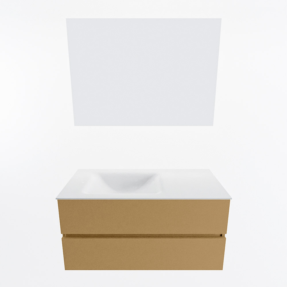 MONDIAZ VICA 100cm mueble de baño Oro 2 cajones. Lavabo CLOUD Izquierda sin orificio color Talc con espejo LED. 5 MONDIAZ VICA 100cm mueble de baño Oro 2 cajones. Lavabo CLOUD Izquierda sin orificio color Talc con espejo LED. - Imagen 5