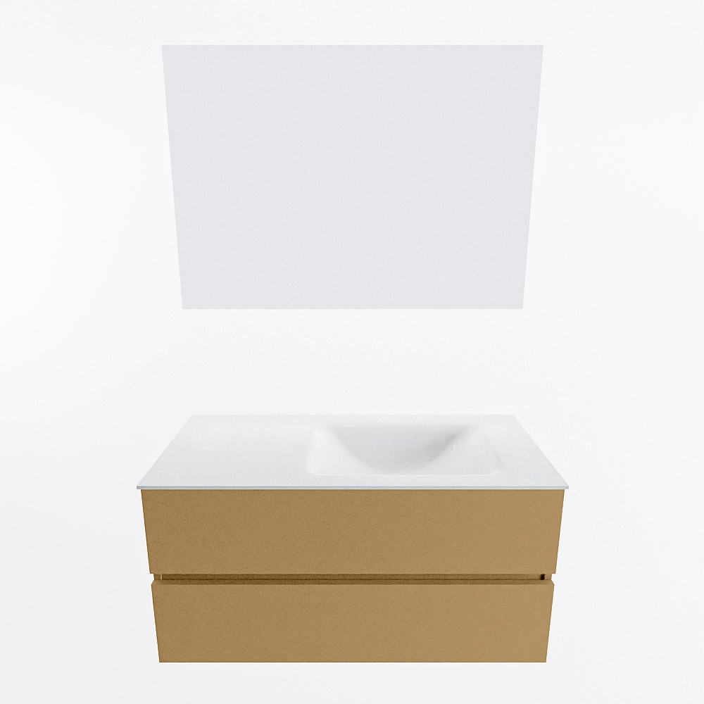 MONDIAZ VICA 100cm mueble de baño Oro 2 cajones. Lavabo CLOUD Derecho sin orificio color Talc con espejo LED. 5 MONDIAZ VICA 100cm mueble de baño Oro 2 cajones. Lavabo CLOUD Derecho sin orificio color Talc con espejo LED. - Imagen 5
