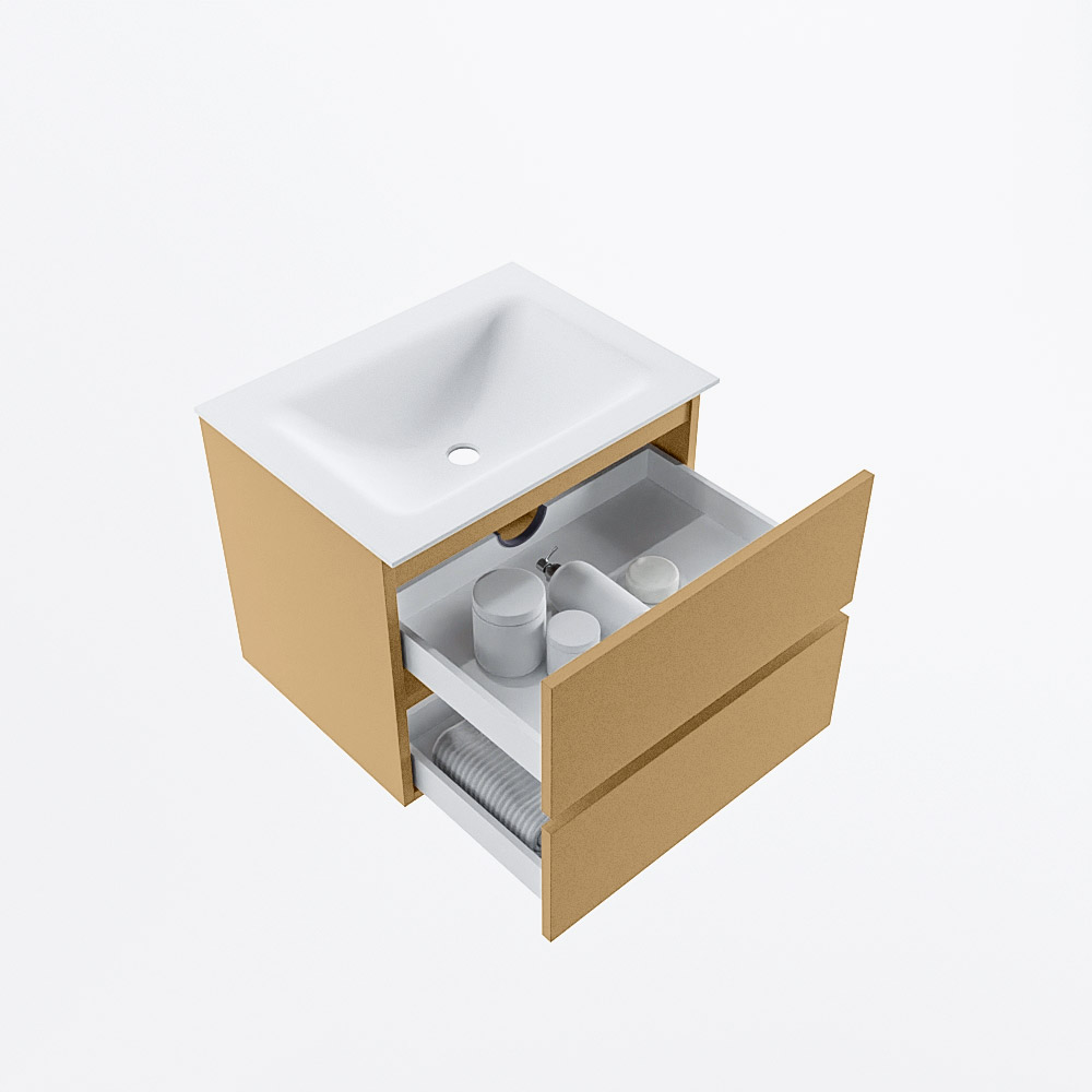 MONDIAZ VICA 60cm mueble de baño Oro 2 cajones. Lavabo CLOUD Centro sin orificio, color Talc. 7 MONDIAZ VICA 60cm mueble de baño Oro 2 cajones. Lavabo CLOUD Centro sin orificio, color Talc. - Imagen 7