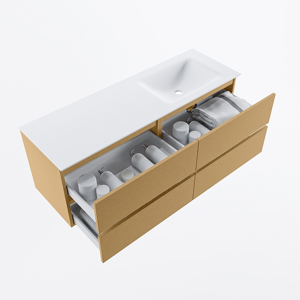 MONDIAZ VICA 140cm mueble de baño Oro 4 cajones. Lavabo CLOUD Derecho 1 orificio, color Talc. 7 MONDIAZ VICA 140cm mueble de baño Oro 4 cajones. Lavabo CLOUD Derecho 1 orificio, color Talc. - Imagen 7