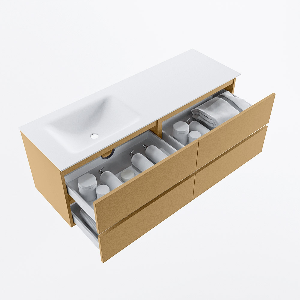 MONDIAZ VICA 140cm mueble de baño Oro 4 cajones. Lavabo CLOUD Izquierda sin orificio, color Talc. 7 MONDIAZ VICA 140cm mueble de baño Oro 4 cajones. Lavabo CLOUD Izquierda sin orificio, color Talc. - Imagen 7