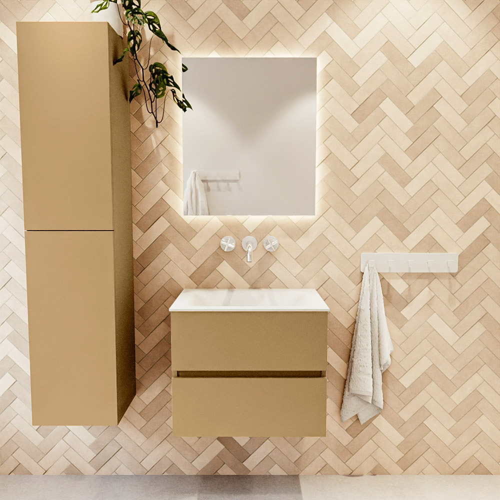 MONDIAZ VICA 60cm mueble de baño Oro 2 cajones. Lavabo CLOUD Centro sin orificio, color Talc. 2 color Talc.