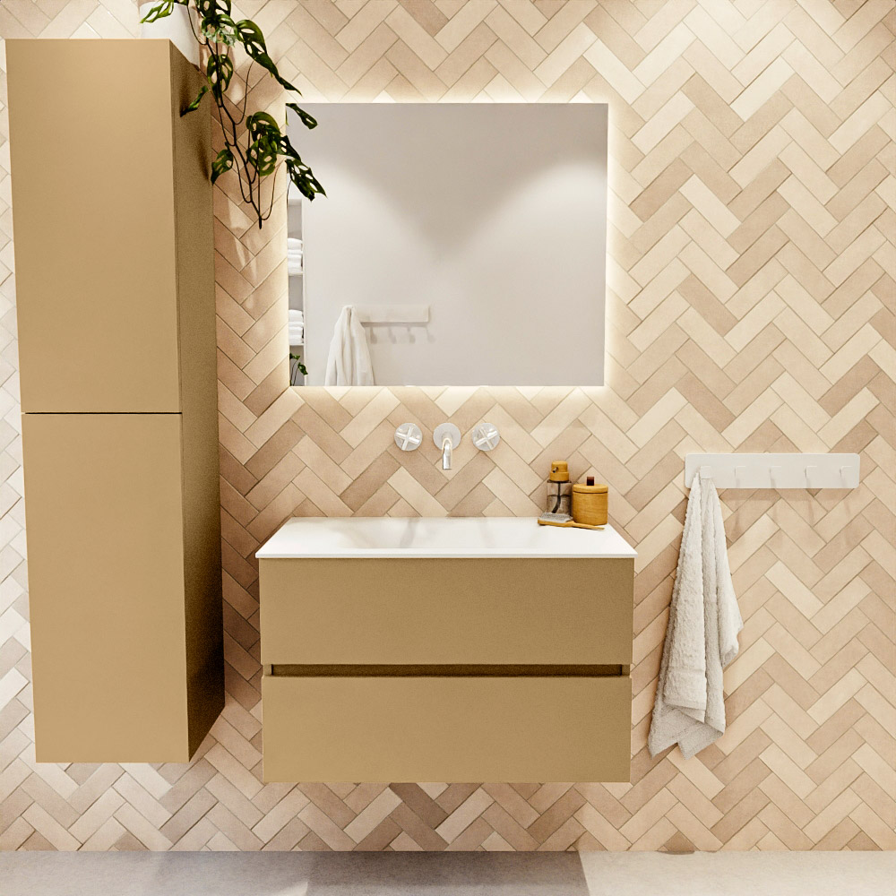 MONDIAZ VICA 80cm mueble de baño Oro 2 cajones. Lavabo CLOUD Centro sin orificio, color Talc. 2 color Talc.