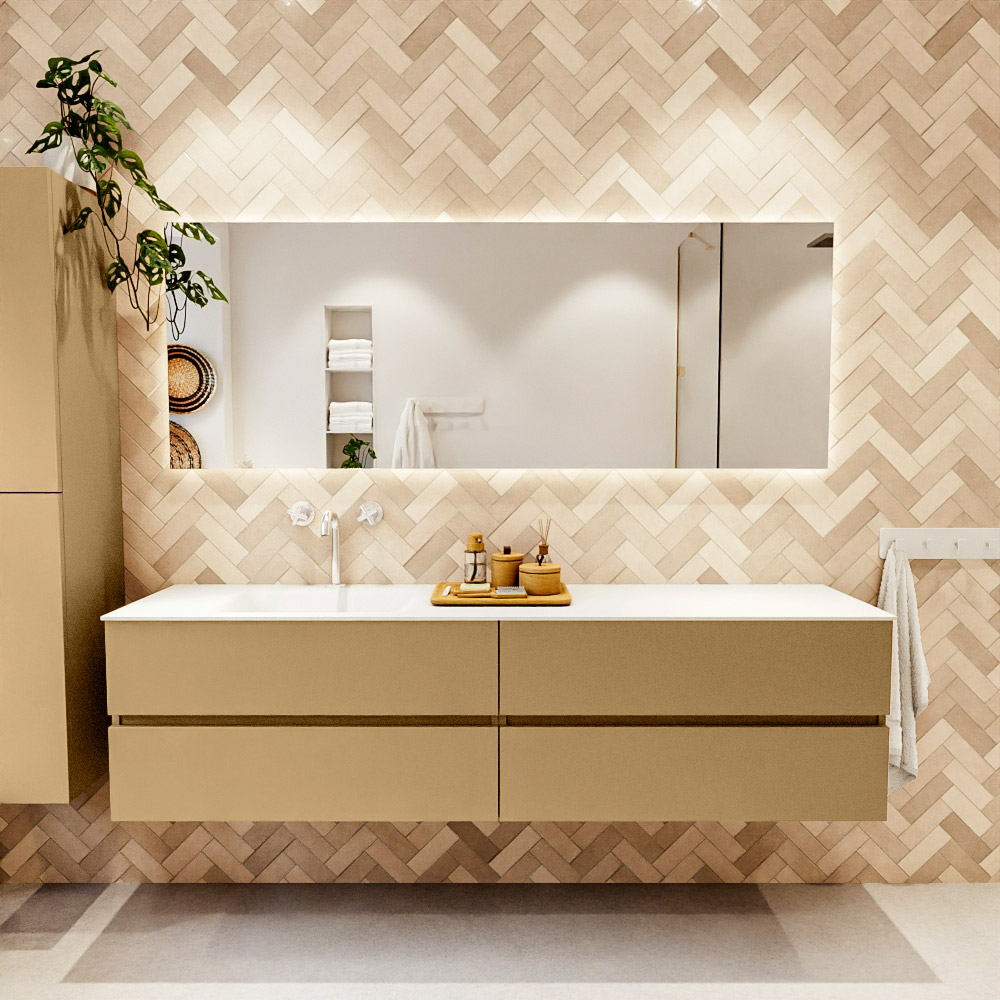 MONDIAZ VICA 190cm mueble de baño Oro 4 cajones. Lavabo CLOUD Izquierda 1 orificio, color Talc. 2 color Talc.