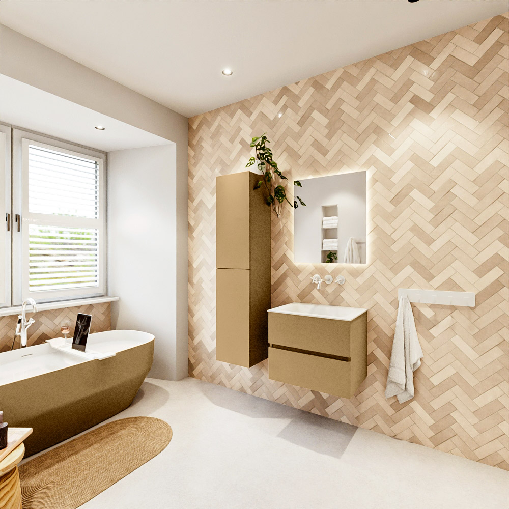 MONDIAZ VICA 60cm mueble de baño Oro 2 cajones. Lavabo CLOUD Centro sin orificio, color Talc. 4 MONDIAZ VICA 60cm mueble de baño Oro 2 cajones. Lavabo CLOUD Centro sin orificio, color Talc. - Imagen 4