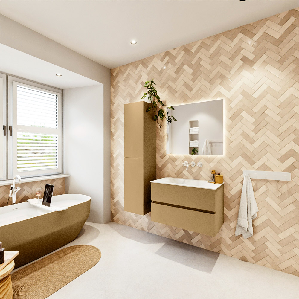 MONDIAZ VICA 80cm mueble de baño Oro 2 cajones. Lavabo CLOUD Centro sin orificio, color Talc. 4 MONDIAZ VICA 80cm mueble de baño Oro 2 cajones. Lavabo CLOUD Centro sin orificio, color Talc. - Imagen 4
