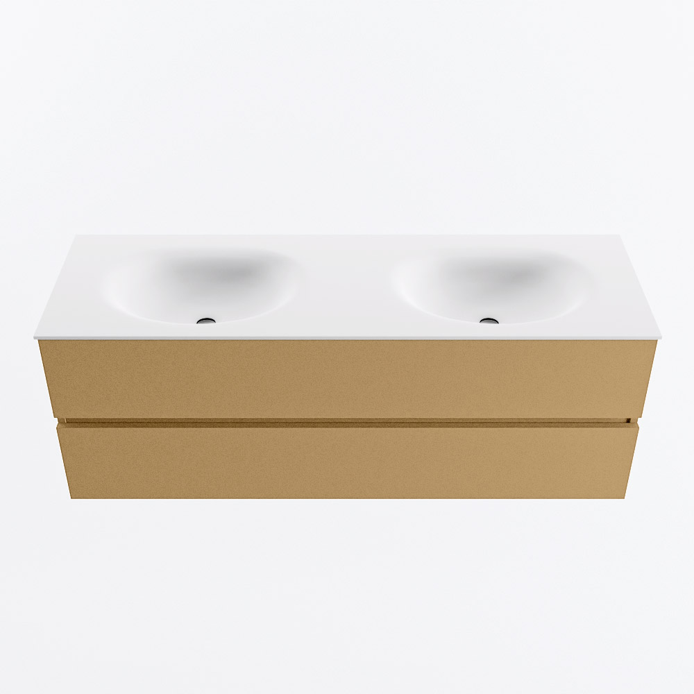 MONDIAZ VICA 140cm mueble de baño Oro 2 cajones. Lavabo MOON Doble sin orificio, color Talc. 5 MONDIAZ VICA 140cm mueble de baño Oro 2 cajones. Lavabo MOON Doble sin orificio, color Talc. - Imagen 5