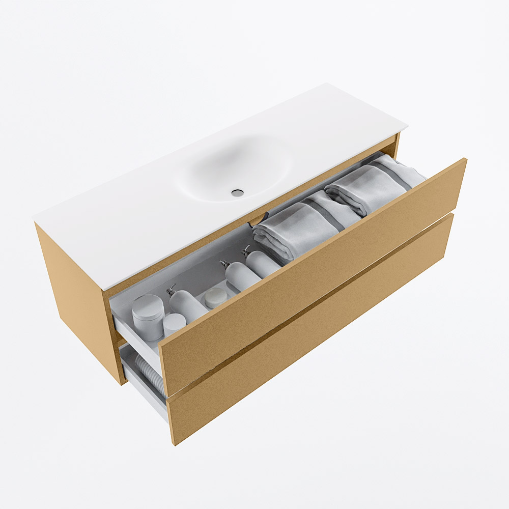 MONDIAZ VICA 140cm mueble de baño Oro 2 cajones. Lavabo MOON Centro sin orificio, color Talc. 7 MONDIAZ VICA 140cm mueble de baño Oro 2 cajones. Lavabo MOON Centro sin orificio, color Talc. - Imagen 7