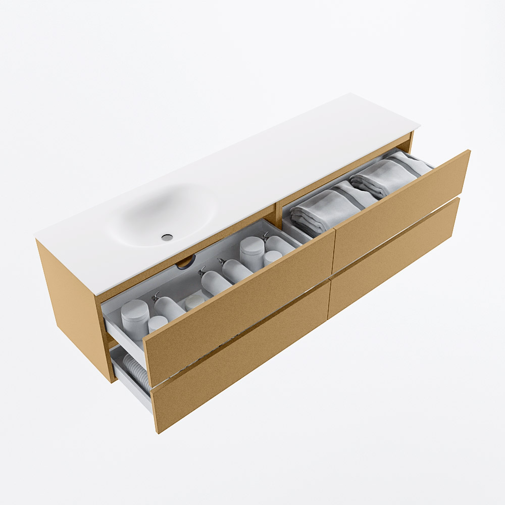 MONDIAZ VICA 180cm mueble de baño Oro 4 cajones. Lavabo MOON Izquierda sin orificio, color Talc. 7 MONDIAZ VICA 180cm mueble de baño Oro 4 cajones. Lavabo MOON Izquierda sin orificio, color Talc. - Imagen 7