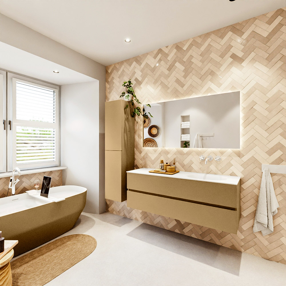 MONDIAZ VICA 140cm mueble de baño Oro 2 cajones. Lavabo MOON Derecho sin orificio, color Talc. 4 MONDIAZ VICA 140cm mueble de baño Oro 2 cajones. Lavabo MOON Derecho sin orificio, color Talc. - Imagen 4