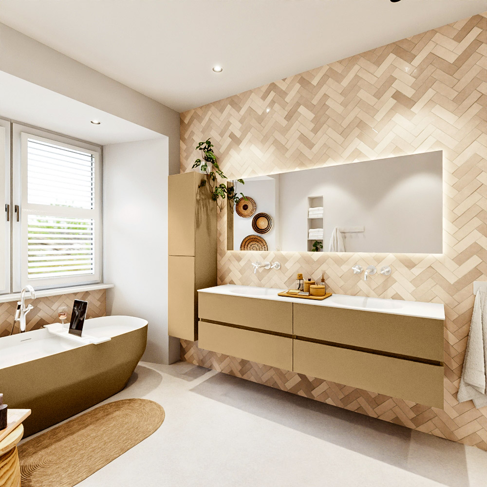 MONDIAZ VICA 180cm mueble de baño Oro 4 cajones. Lavabo MOON Doble sin orificio, color Talc. 4 MONDIAZ VICA 180cm mueble de baño Oro 4 cajones. Lavabo MOON Doble sin orificio, color Talc. - Imagen 4