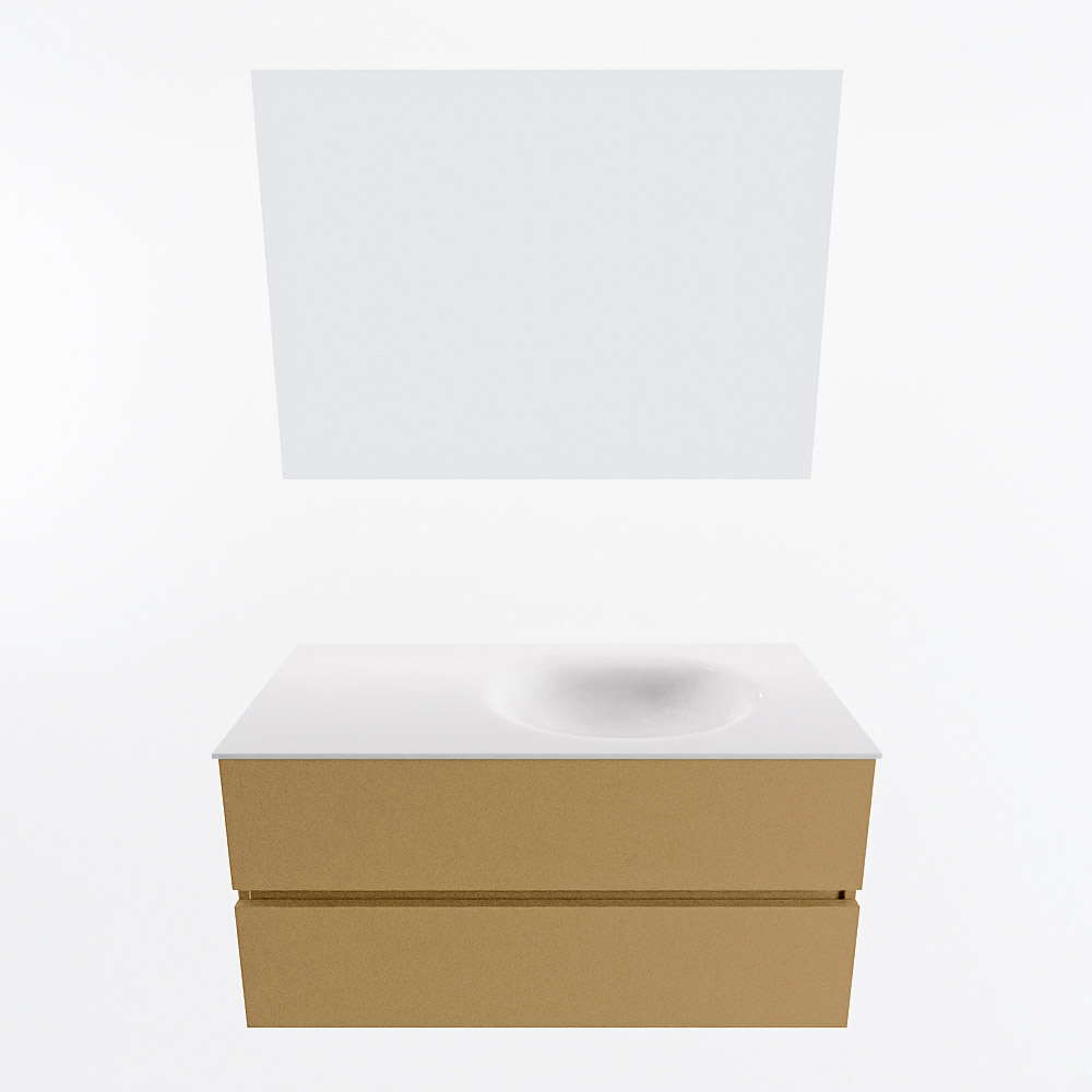 MONDIAZ VICA 100cm mueble de baño Oro 2 cajones. Lavabo MOON Derecho 1 orificio color Talc con espejo LED. 5 MONDIAZ VICA 100cm mueble de baño Oro 2 cajones. Lavabo MOON Derecho 1 orificio color Talc con espejo LED. - Imagen 5