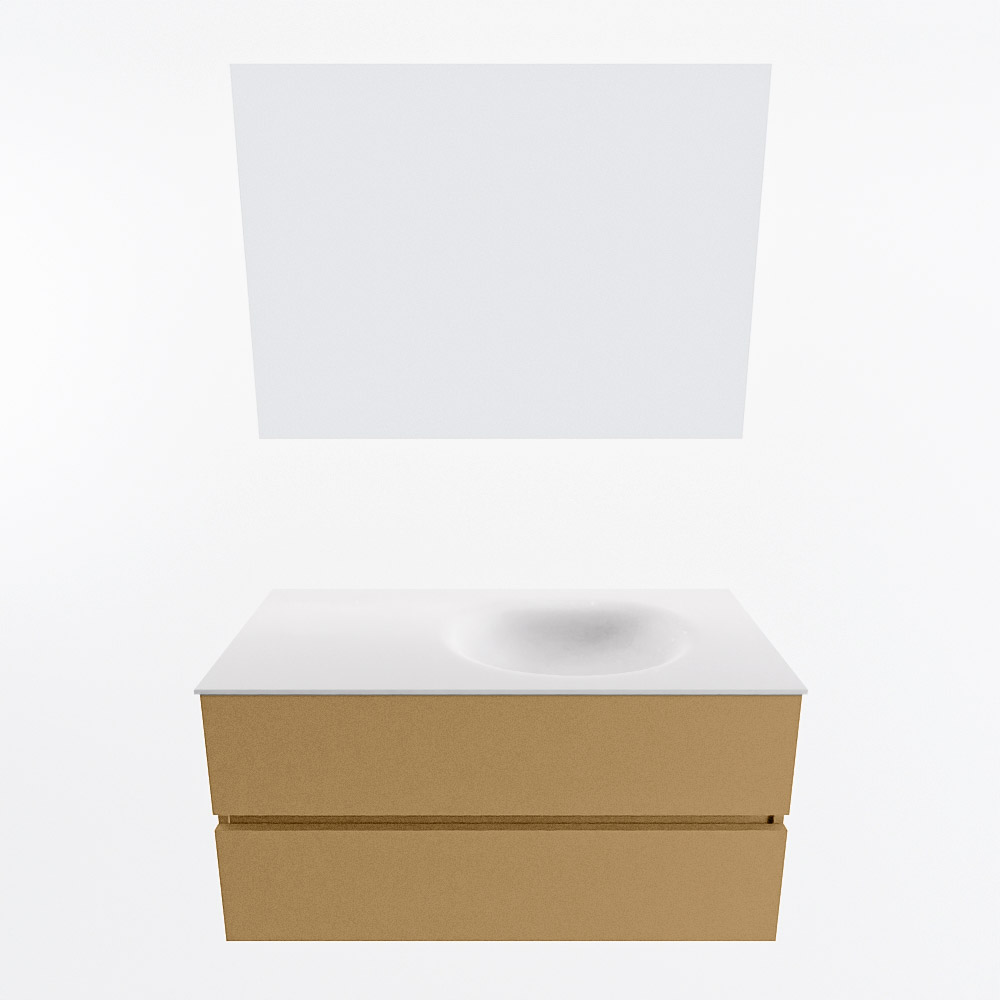MONDIAZ VICA 100cm mueble de baño Oro 2 cajones. Lavabo MOON Derecho sin orificio color Talc con espejo LED. 5 MONDIAZ VICA 100cm mueble de baño Oro 2 cajones. Lavabo MOON Derecho sin orificio color Talc con espejo LED. - Imagen 5