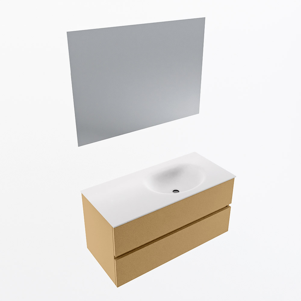 MONDIAZ VICA 100cm mueble de baño Oro 2 cajones. Lavabo MOON Derecho 1 orificio color Talc con espejo LED. 6 MONDIAZ VICA 100cm mueble de baño Oro 2 cajones. Lavabo MOON Derecho 1 orificio color Talc con espejo LED. - Imagen 6