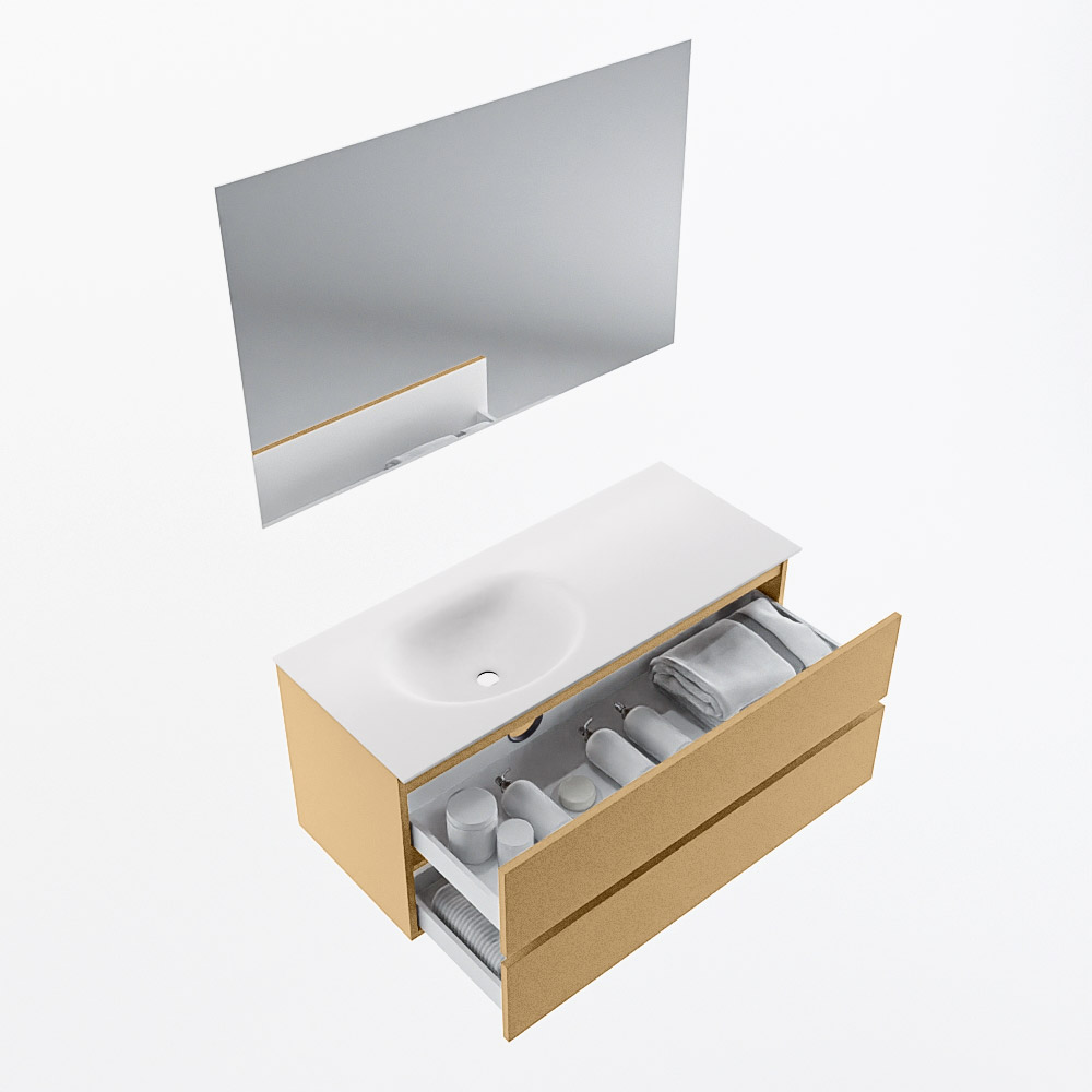 MONDIAZ VICA 110cm mueble de baño Oro 2 cajones. Lavabo MOON Izquierda 1 orificio color Talc con espejo LED. 7 MONDIAZ VICA 110cm mueble de baño Oro 2 cajones. Lavabo MOON Izquierda 1 orificio color Talc con espejo LED. - Imagen 7