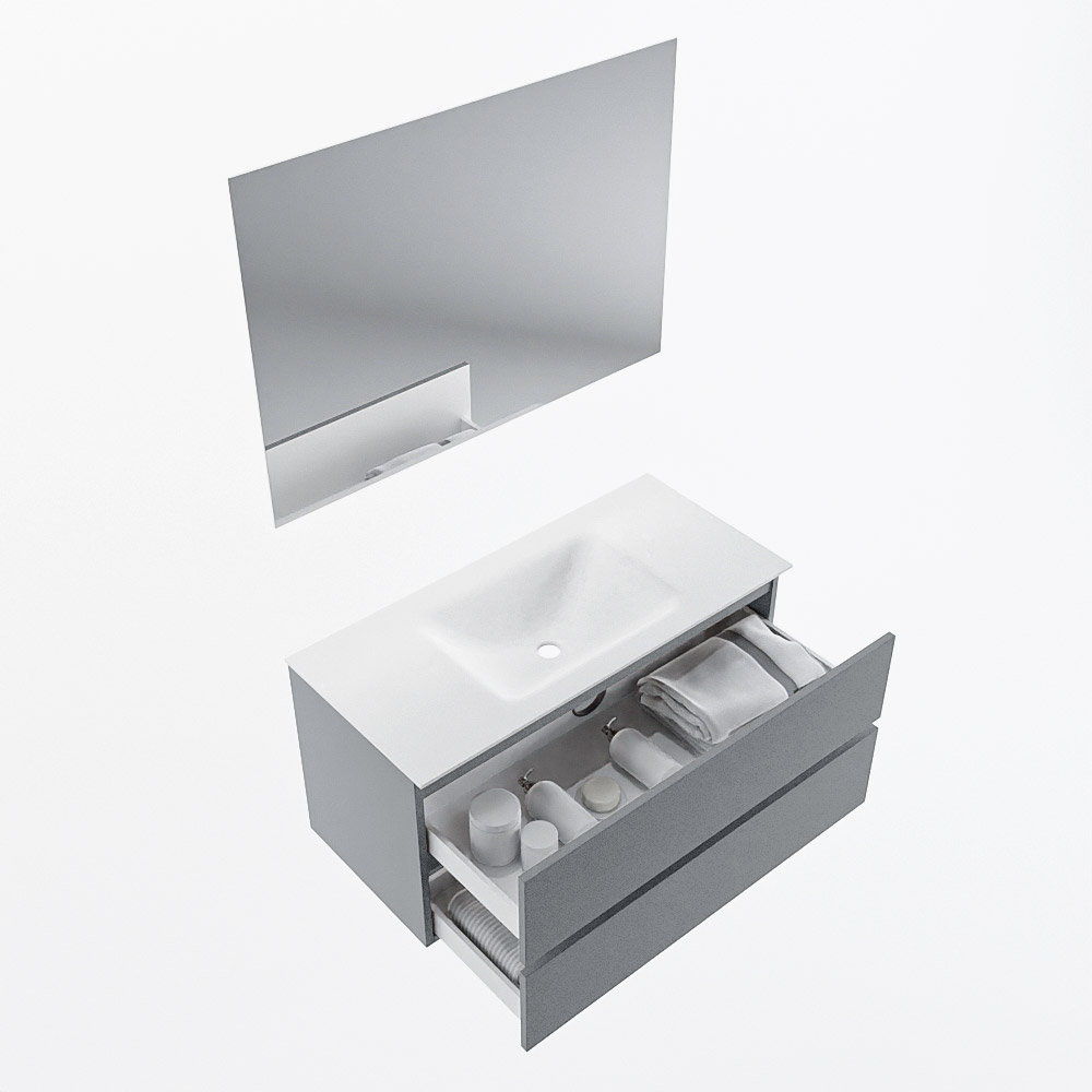 MONDIAZ VICA 100cm mueble de baño Plata 2 cajones. Lavabo CLOUD Centro sin orificio color Talc con espejo LED. 7 MONDIAZ VICA 100cm mueble de baño Plata 2 cajones. Lavabo CLOUD Centro sin orificio color Talc con espejo LED. - Imagen 7