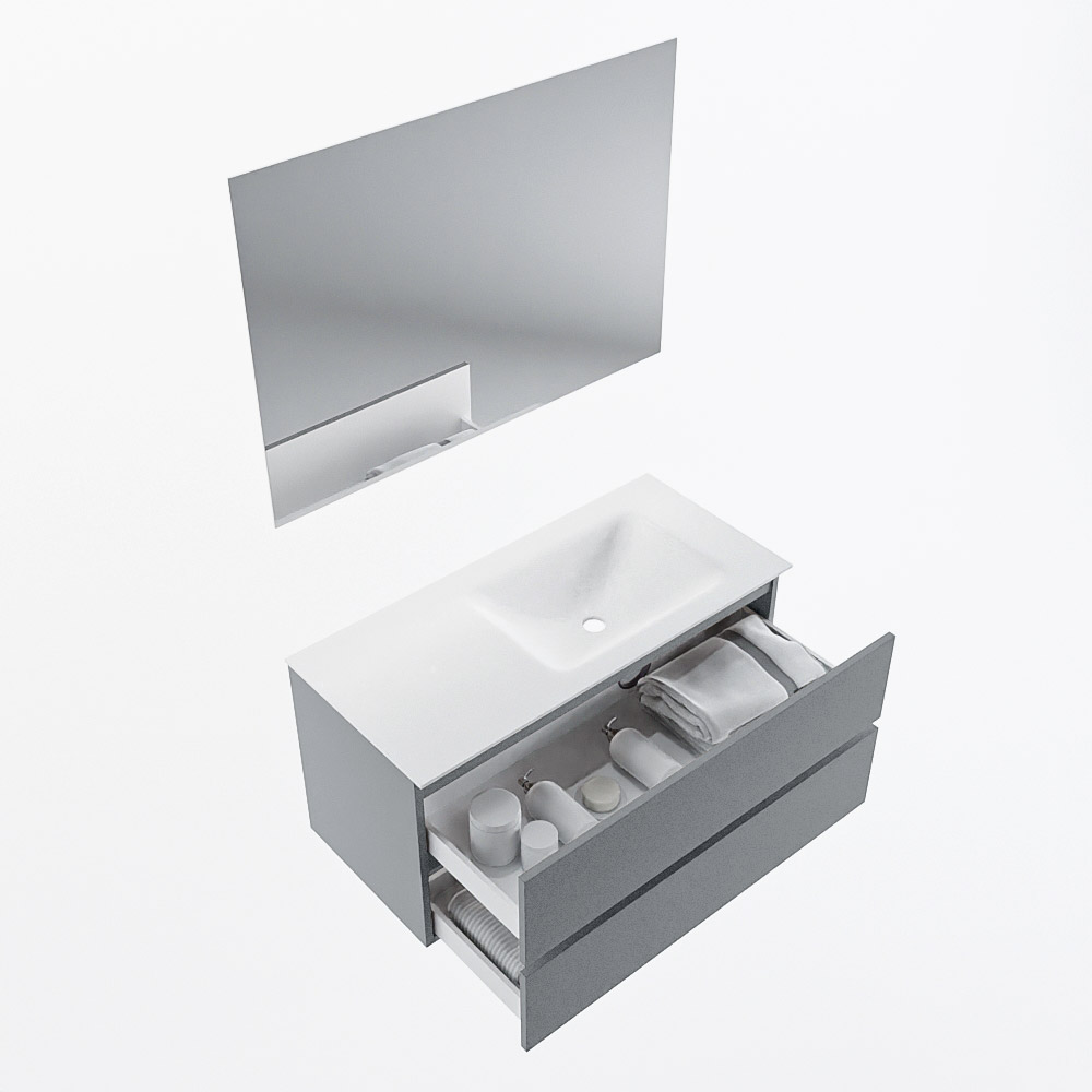 MONDIAZ VICA 100cm mueble de baño Plata 2 cajones. Lavabo CLOUD Derecho sin orificio color Talc con espejo LED. 7 MONDIAZ VICA 100cm mueble de baño Plata 2 cajones. Lavabo CLOUD Derecho sin orificio color Talc con espejo LED. - Imagen 7