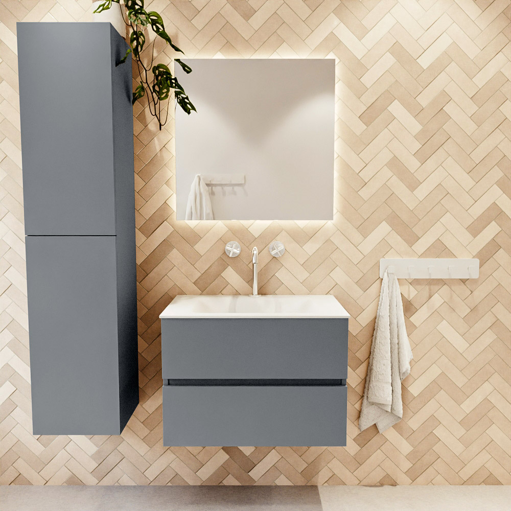 MONDIAZ VICA 70cm mueble de baño Plata 2 cajones. Lavabo CLOUD Centro 1 orificio, color Talc. 2 color Talc.
