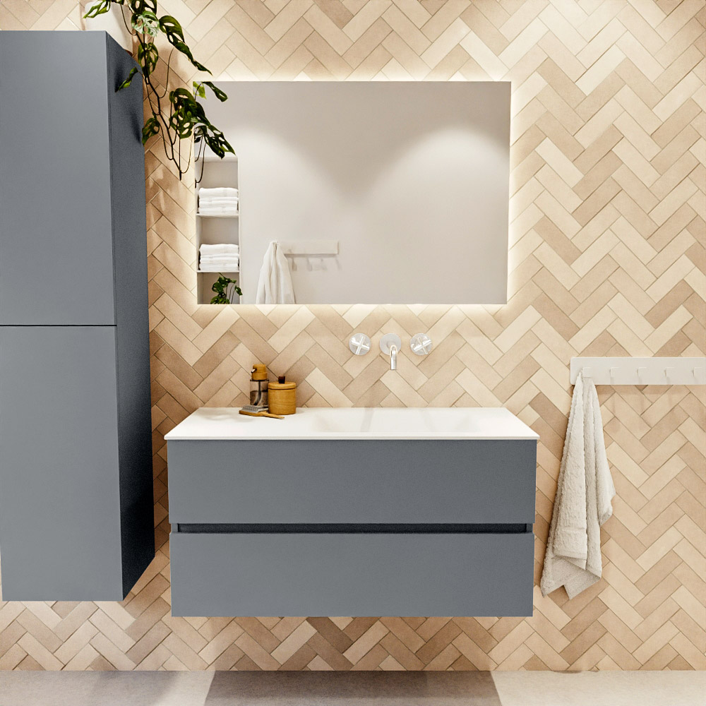 MONDIAZ VICA 100cm mueble de baño Plata 2 cajones. Lavabo CLOUD Derecho sin orificio color Talc con espejo LED. 2 MONDIAZ VICA 100cm mueble de baño Plata 2 cajones. Lavabo CLOUD Derecho sin orificio color Talc con espejo LED. - Imagen 2