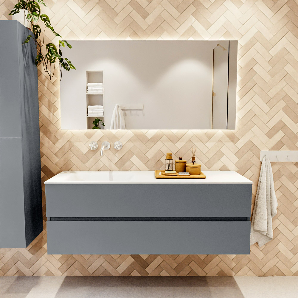 MONDIAZ VICA 140cm mueble de baño Plata 2 cajones. Lavabo CLOUD Izquierda sin orificio, color Talc. 2 color Talc.
