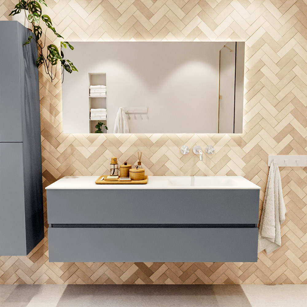 MONDIAZ VICA 140cm mueble de baño Plata 2 cajones. Lavabo CLOUD Derecho sin orificio, color Talc. 2 color Talc.
