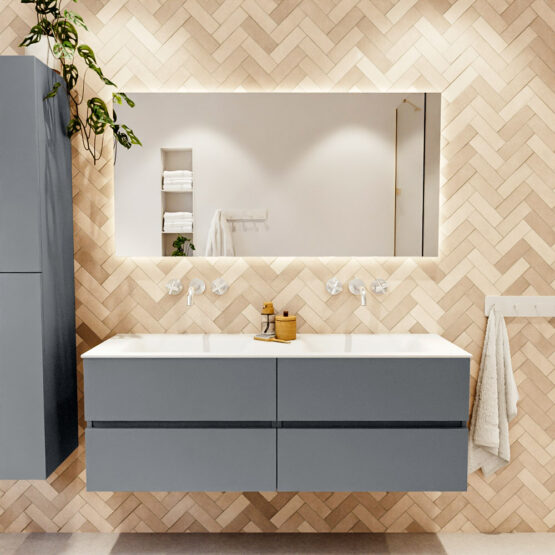 MONDIAZ VICA 140cm mueble de baño Plata 4 cajones. Lavabo CLOUD Doble sin orificio
