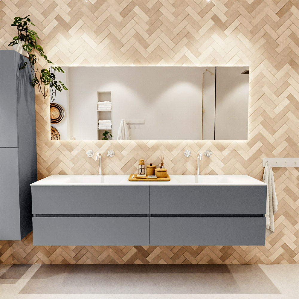 MONDIAZ VICA 190cm mueble de baño Plata 4 cajones. Lavabo CLOUD Doble 2 orificios, color Talc. 2 color Talc.