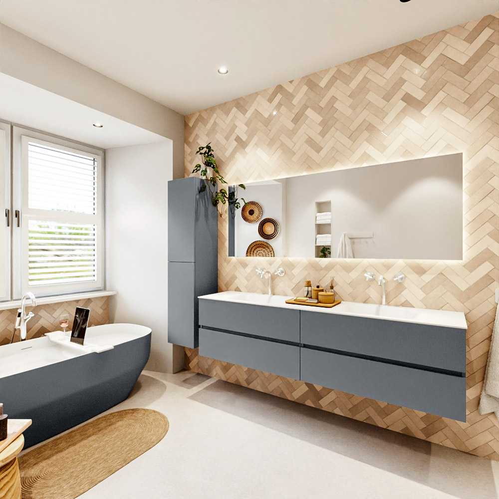 MONDIAZ VICA 190cm mueble de baño Plata 4 cajones. Lavabo CLOUD Doble 2 orificios, color Talc. 4 MONDIAZ VICA 190cm mueble de baño Plata 4 cajones. Lavabo CLOUD Doble 2 orificios, color Talc. - Imagen 4