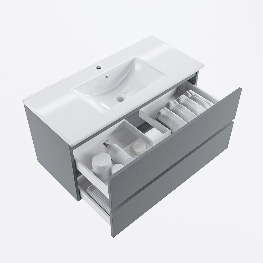 MONDIAZ VICA 100cm mueble de baño Plata 2 cajones. Lavabo DENIA Centro 1 orificio, color Blanco brillo. 7 MONDIAZ VICA 100cm mueble de baño Plata 2 cajones. Lavabo DENIA Centro 1 orificio, color Blanco brillo. - Imagen 7